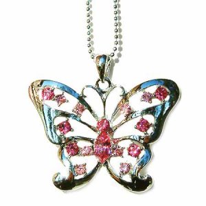 Big Cutout Butterfly Swarovski Pink Rose Crystal Necklace