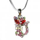 Rainbow Kitty Cat Swarovski Crystal Necklace