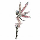 Huge Pink Tinkerbell Fairy Swarovski Crystal Brooch