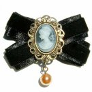 Black Cameo Bow Swarovski Pearl Brooch
