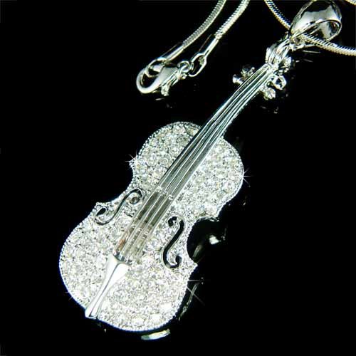 Swarovski Crystal Musical Instrument Violin Viola Cello Necklace