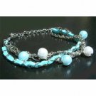 Aqua Swarovski Pearl Leather Bracelet