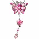 Butterfly Dangling Flower Swarovski Pink Rose Crystal Necklace