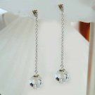 Bridal Swarovski Cystal Ball Long Sterling Silver Chain Earrings