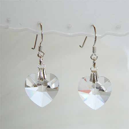 Bridal Swarovski Clear Crystal Heart Sterling Silver Earrings