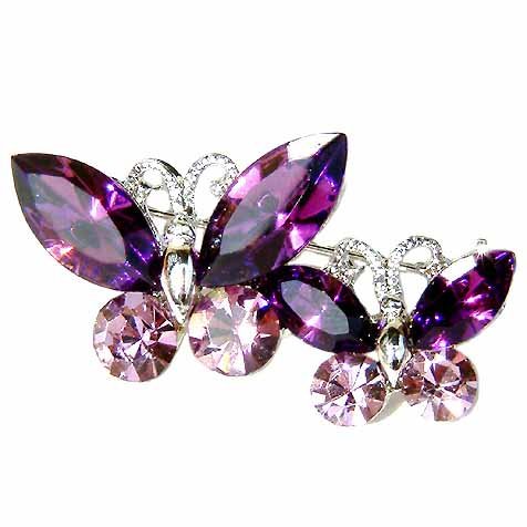 Purple Butterfly Mother & Baby Swarovski Crystal Brooch