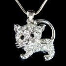 Animal Lover Swarovski Crystal Clear Cat Kitten Pendant Necklace