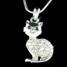 Clear Purring Cat Swarovski Crystal Animal Pet Pendant Necklace