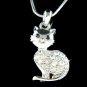 Clear Purring Cat Swarovski Crystal Animal Pet Pendant Necklace
