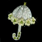 Christmas Green Umbrella Swarovski Crystal Brooch