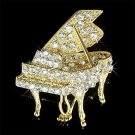 Gold Swarovski Crystal Grand Piano Brooch