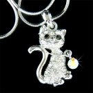 Animal Lover Cat With Collar Swarovski Crystal Pendant Necklace