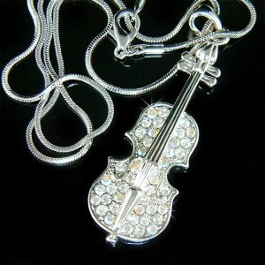 Clear Violin Music Musical Instrument Swarovski Crystal Necklace