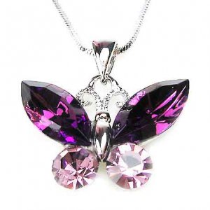 Purple Bridal Party Swarovski Crystal Butterfly Pendant Necklace