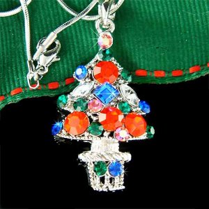 Christmas Tree Star Ornaments Holiday Swarovski Crystal Necklace