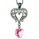 Filigree Heart Swarovski Crystal Pink Heart Pendant Necklace