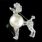 Classy French Poodle Dog Swarovski Crystal & Pearl Brooch