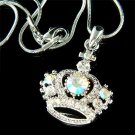 Royal Princess Crown Cross Swarovski Crystal AB Pendant Necklace