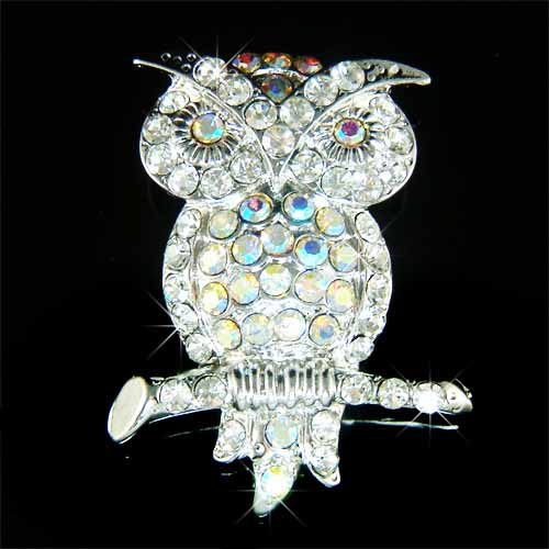 Elegant Owl on the Tree Branch Swarovski Crystal Brooch