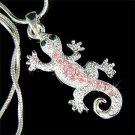 Pink Swarovski Crystal Newt / Lizard / Gecko / Reptile Necklace