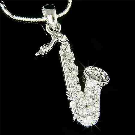 Classy Tenor Alto Saxophone Swarovski Crystal Necklace