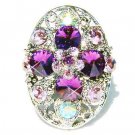 Purple Swarovski Crystal Cross Flower Cocktail Ring