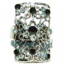 Black Swarovski Crystal Cutout Flower Rectangle Ring