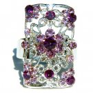 Purple Swarovski Crystal Cutout Flower Rectangle Ring