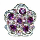 Amethyst Swarovski Crystal Purple Flower Cocktail Party Ring