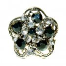 Black Swarovski Crystal Flower Cocktail Party Rhinestone Ring