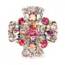 Pink Christian Jesus Cross Swarovski Crystal Ring