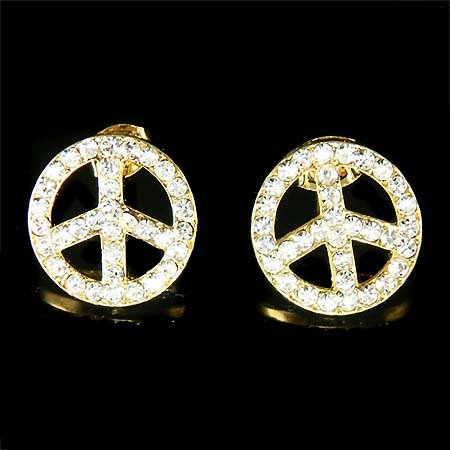 Awareness Juicy Gold Peace Sign Swarovski Crystal Stud Earrings