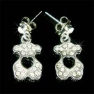 Clear Teddy Bear with Heart Swarovski Crystal Stud Earrings