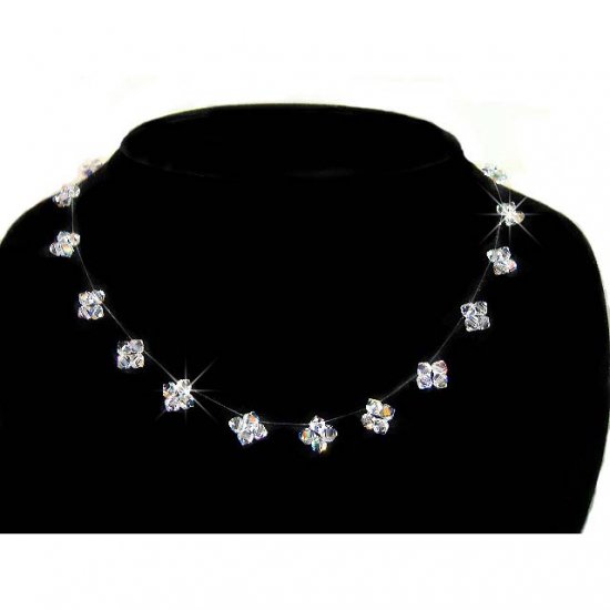 Floating Star Illusion Swarovski Crystal Bridal Silver Necklace