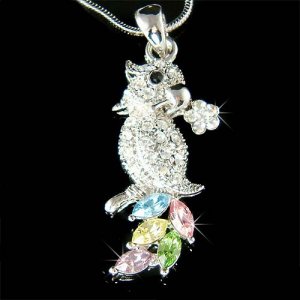 Parrot Macaw Cockatiel bird Swarovski Rainbow Crystal Necklace