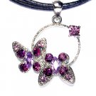 Purple Butterfly Friends Swarovski Crystal 2 Leather Necklace