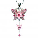 Pink Butterfly Flower Swarovski Crystal Necklace