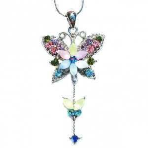 Rainbow Butterfly Flower Swarovski Crystal Necklace