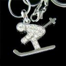 Winter Skier Skiiing in Snow Swarovski Crystal Ice Ski Necklace
