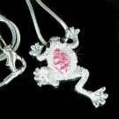 Swarovski Crystal Wildlife Pink Leap Frog Pendant Chain Necklace