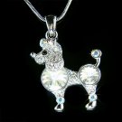 Cute White French Poodle Dog Swarovski Crystal Pendant Necklace