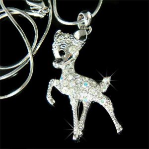 Couture Swarovski Crystal Bambi Deer Necklace