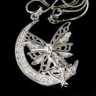 Angel on Crescent Moon Swarovski Crystal Necklace