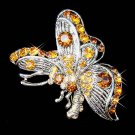 Topaz Gold Brown Side View Swarovski Crystal Butterfly Brooch