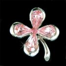 Pink Four-Leaf Lucky Clover Flower Swarovski Crystal Brooch