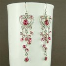 Pink Heart Vine Bridal Wedding Swarovski Crystal Earrings