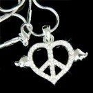 Boho Heart Peace Sign Angel Wings Swarovski Crystal Necklace