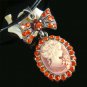 Victorian Christmas Red Cameo Swarovski Crystal Leather Necklace