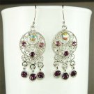 Circle Round Swarovski Purple Crystal Dangle Earrings
