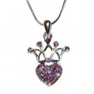 Cute Swarovski Purple Crystal Queen Crown Heart Pendant Necklace